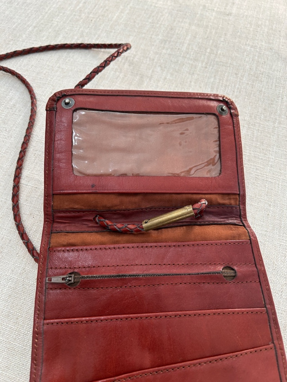 Moroccan Leather Crossbody Wallet Woven Festival Bag in Red and Brown - Picture 12 of 16